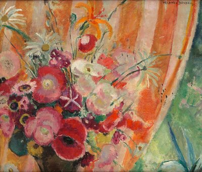 Orange Striped Curtain by Mildred Bendall